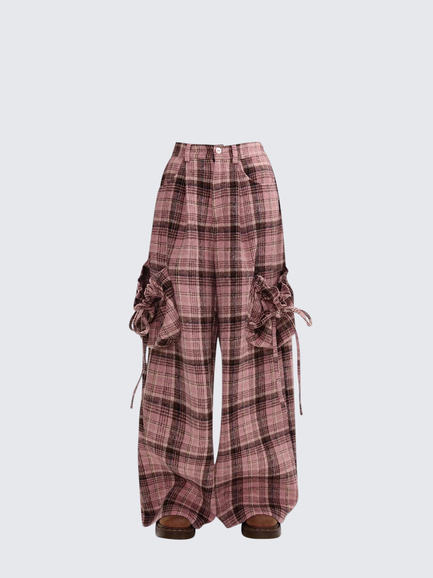 Vintage Plaid Pocket Wide Leg Pants Women