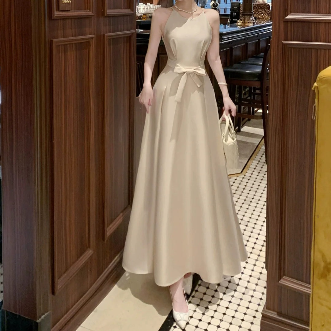 French Butterfly Satin Spaghetti Strap Gown Dress