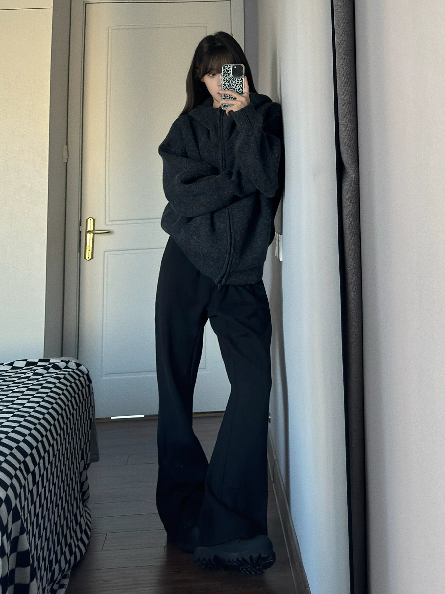 Oversized Hooded Knitted Cardigan Thick Loose Sweater Top