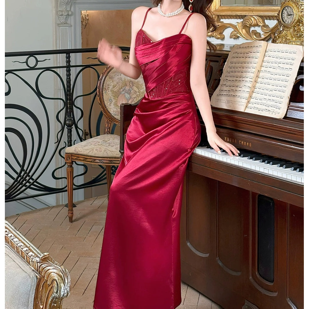French Satin Classic Elegant Gown Dress – Engagement Formal Dress