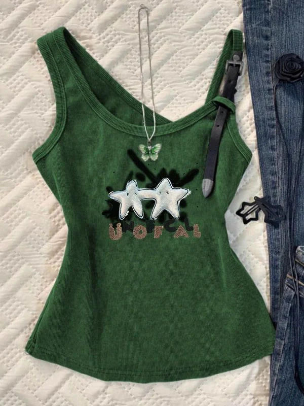 Green American Vintage Light Subculture Y2K Tank Top