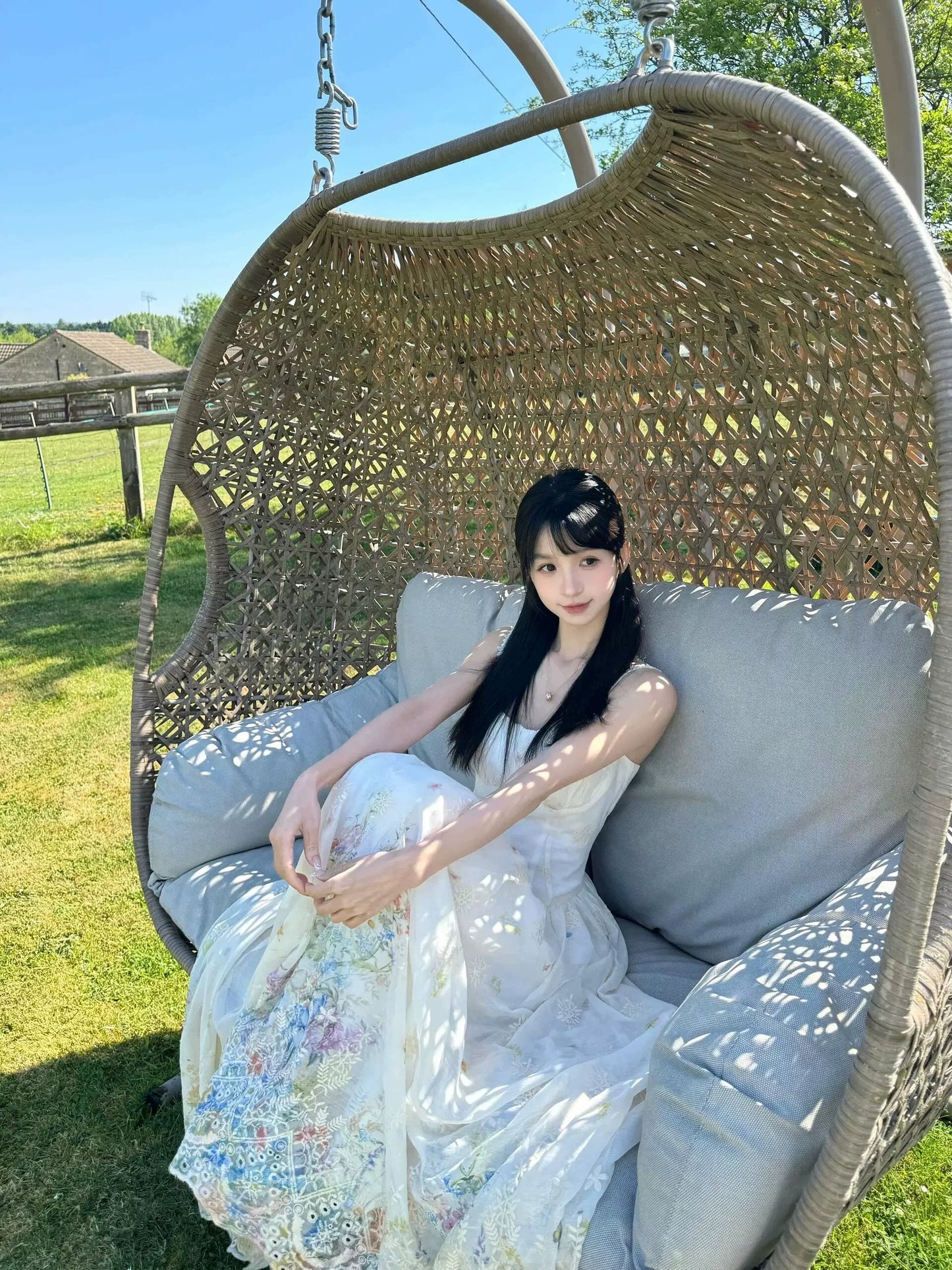 Secret Garden Heavy Embroidery Spaghetti-Strap Beach Dress