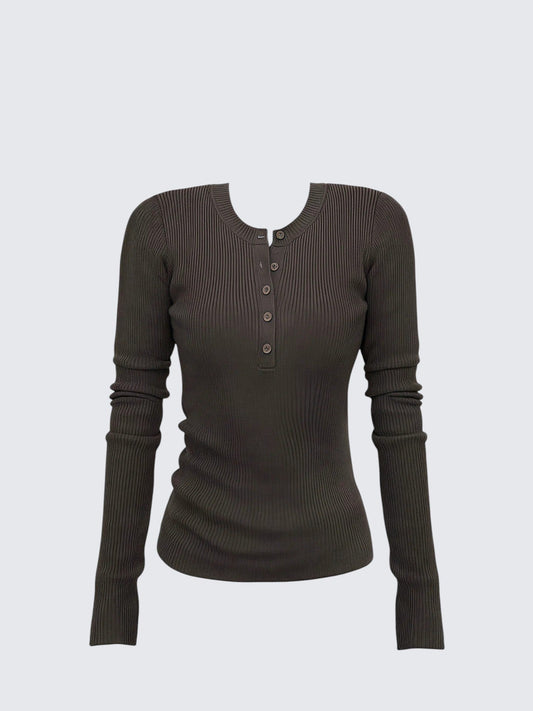 Henley Vintage Knit Sweater Women
