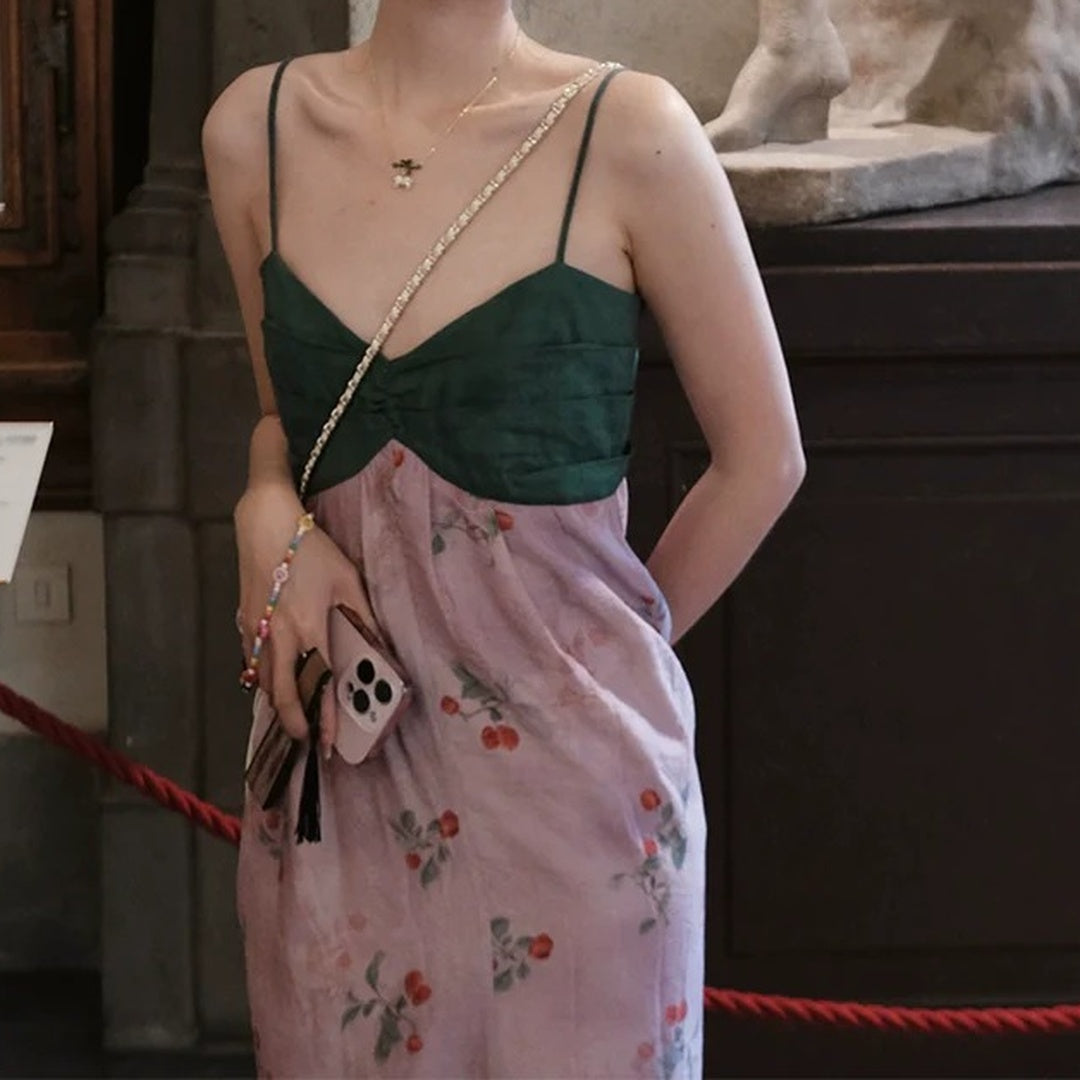 Cherry Mousse Summer Dopamine Waist Spaghetti Strap Gown Dress