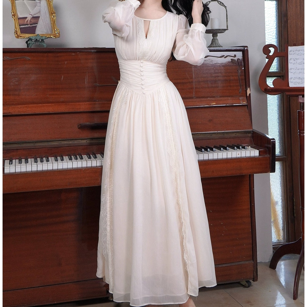French Early Autumn Long Sleeve Chiffon Gown Dress