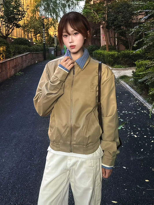 Faux Two-Piece Plaid Jacket for Autumn Winter