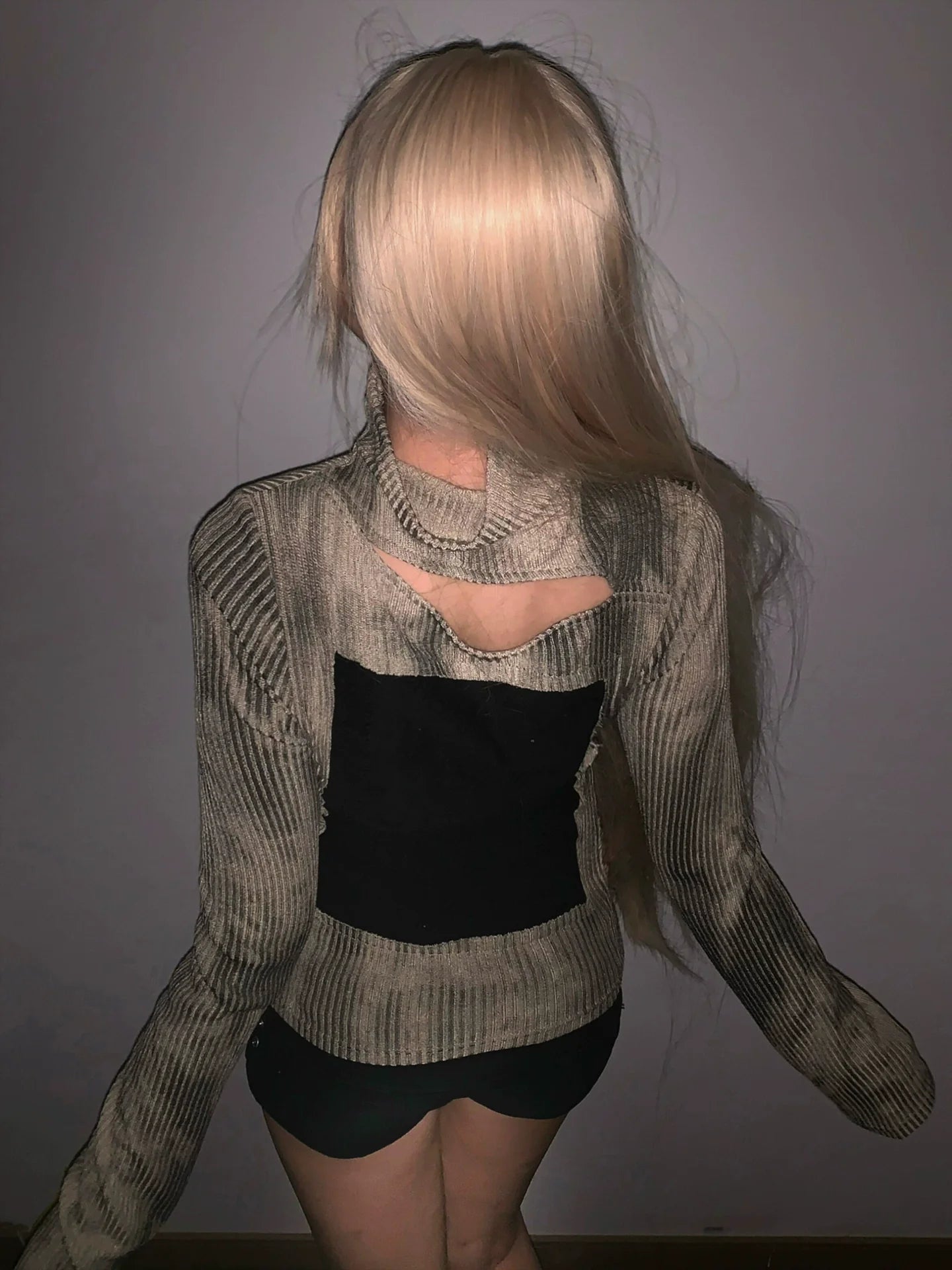 Y2K Subculture Cross Knit Long Sleeve Top  Gothic Slim Fit Punk Visual Kei Shirt