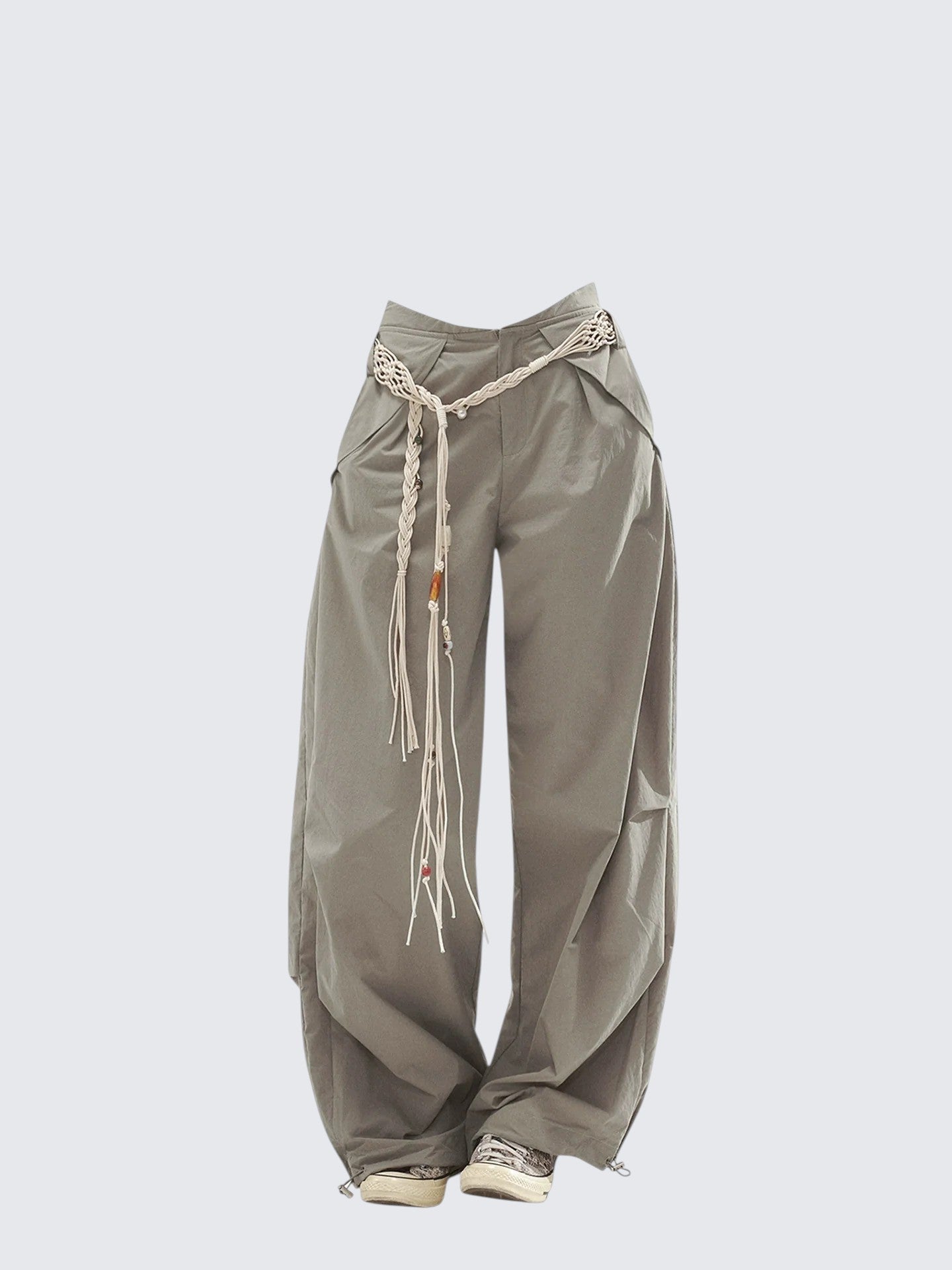 Beaded Belt Wide Leg Pants