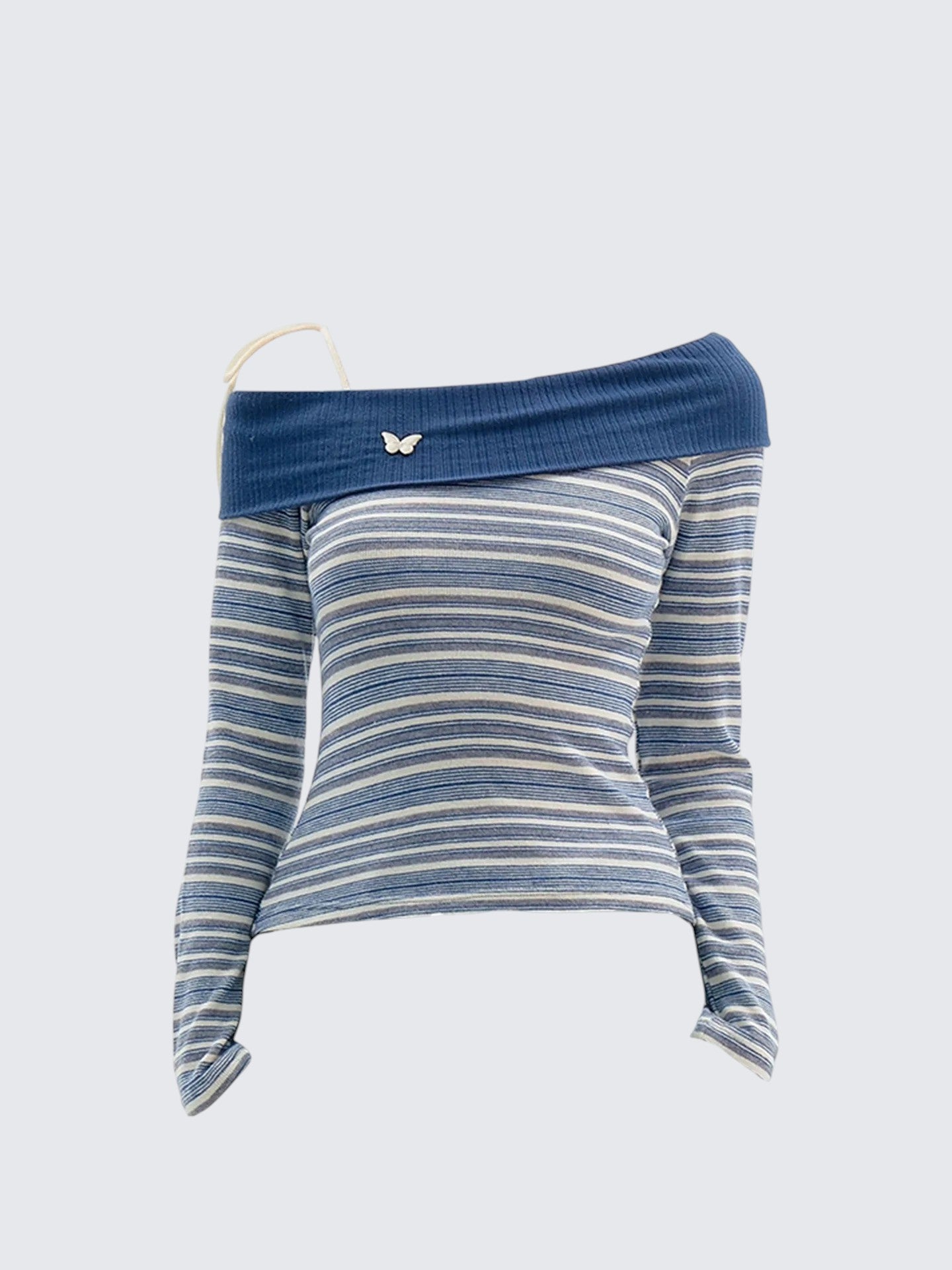 Korean Off-Shoulder Stripe Tee