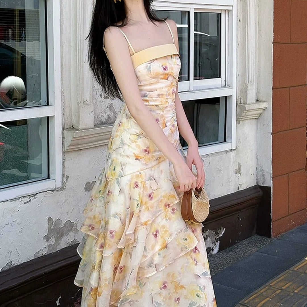 French Ruffle Floral Mermaid Gown Dress