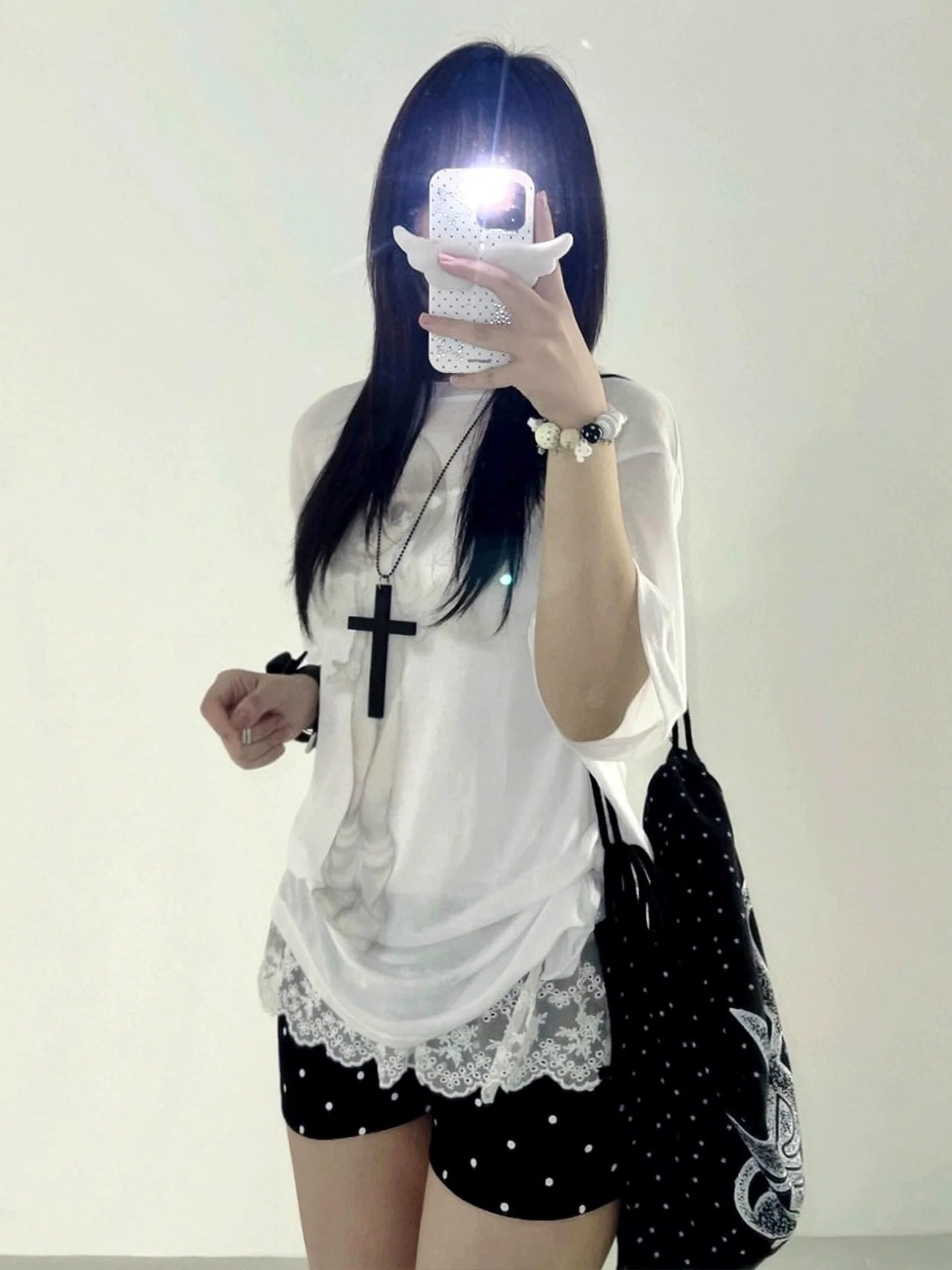 Y2K White Angel Sheer Tee Otaku Soft Mesh Layer Top