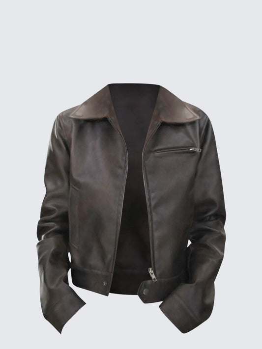 Brown Collar Leather Jacket