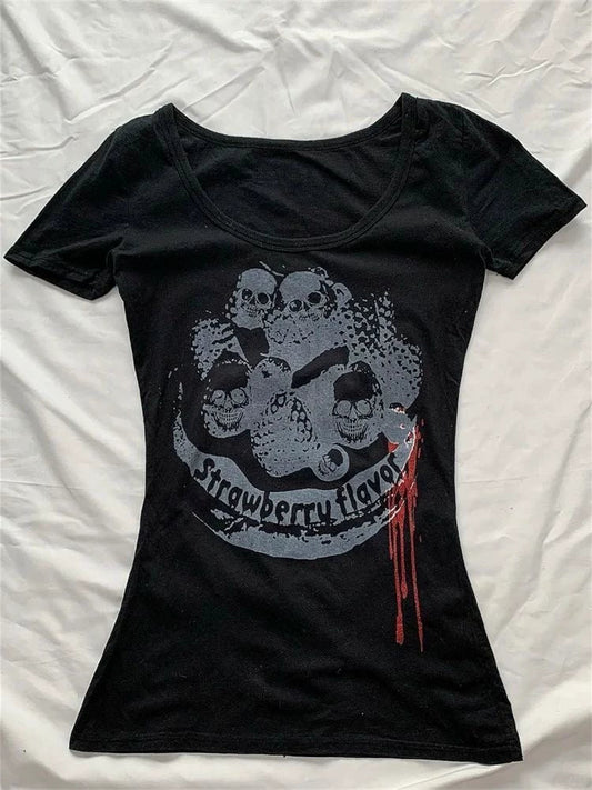 Black Rock Punk American Vintage Print Slim Y2K T-Shirt