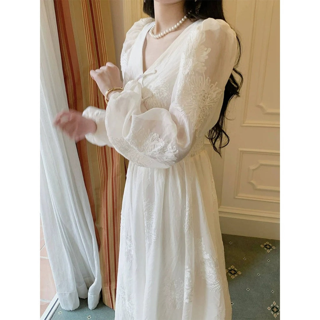 Chinese High-End Embroidered Long Sleeve Gown Dress