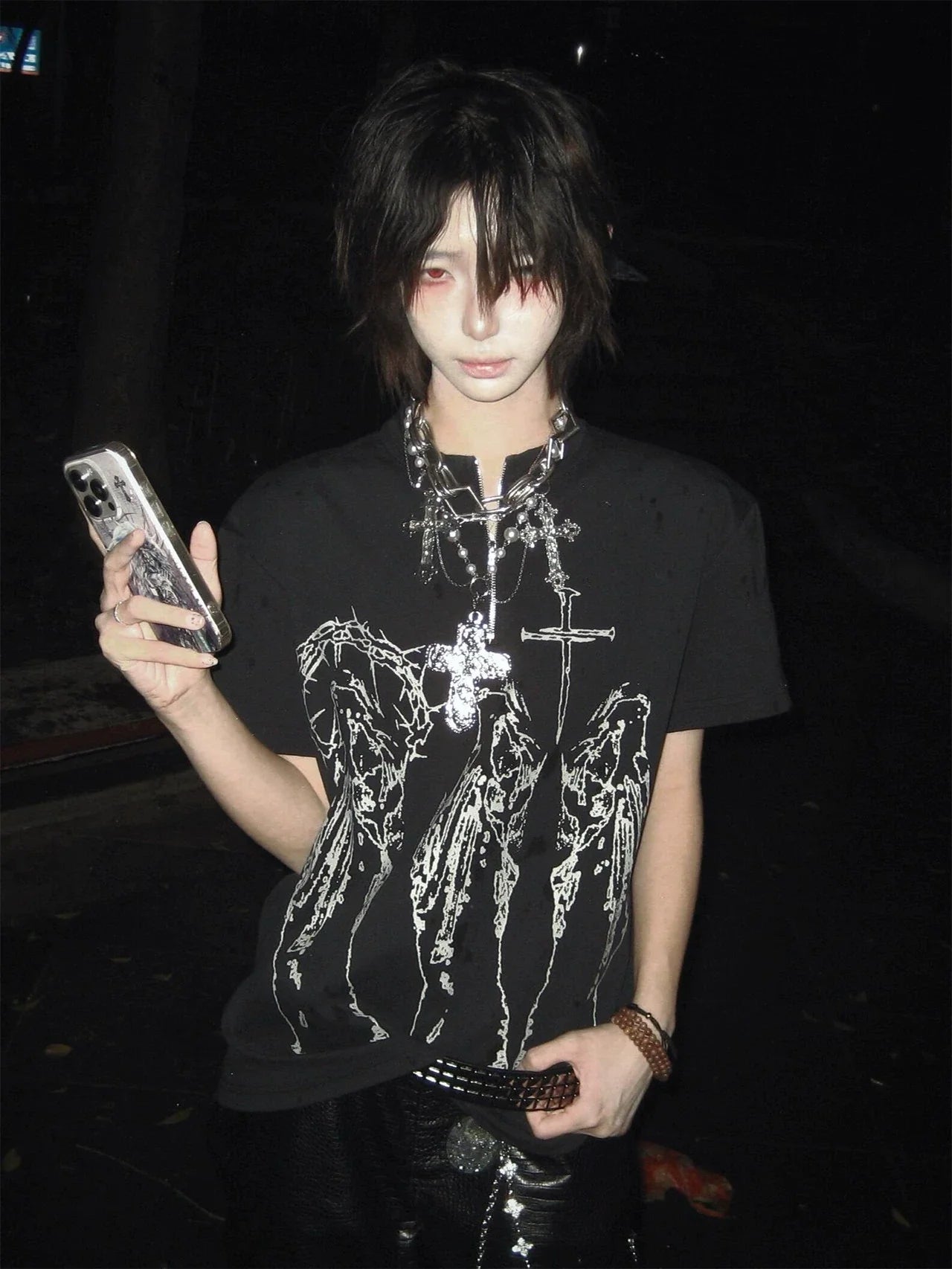 Vintage Black Zip Punk Short Sleeve Top