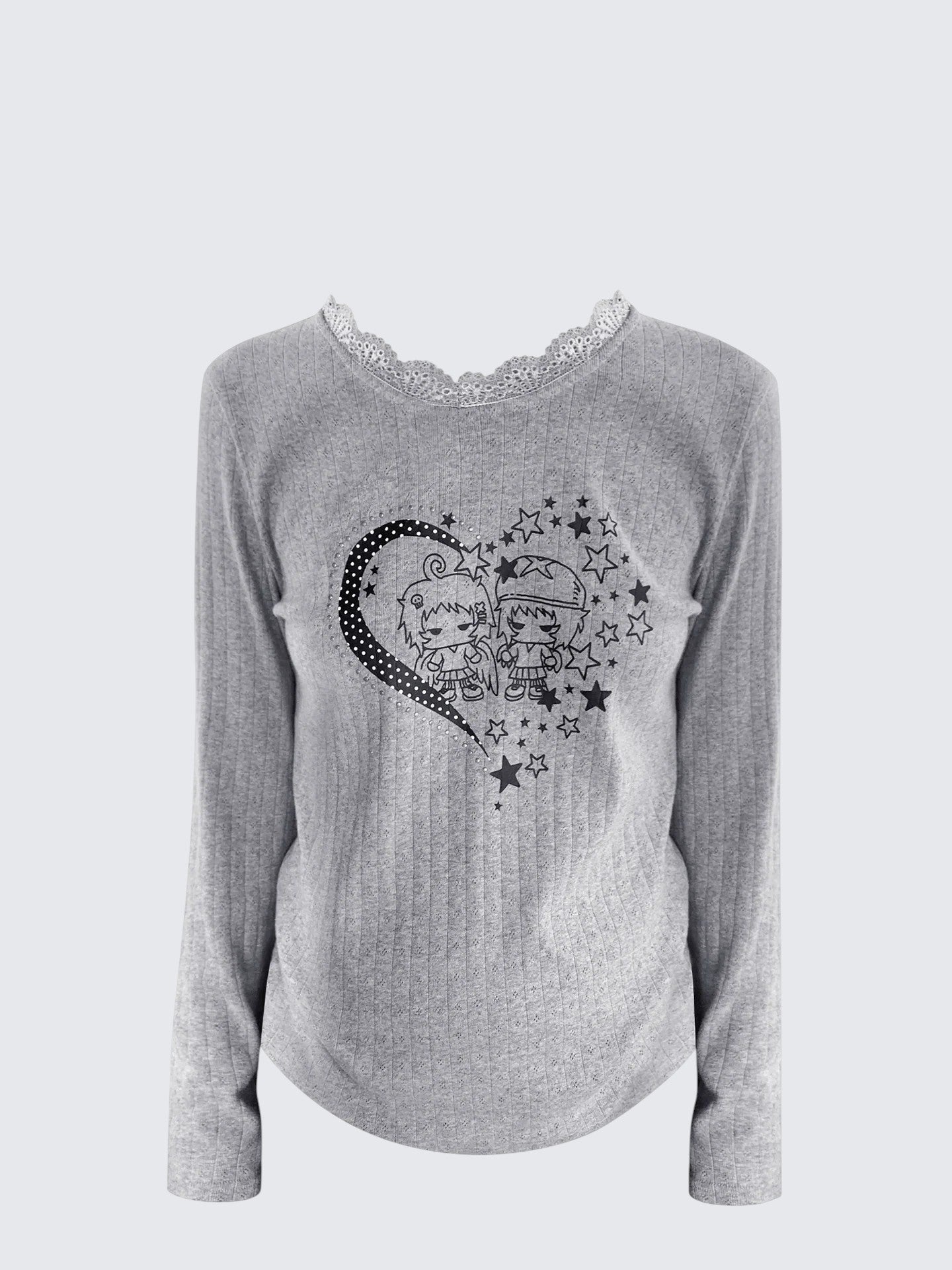 Graffiti Lace Crewneck Long Sleeve Tee Women