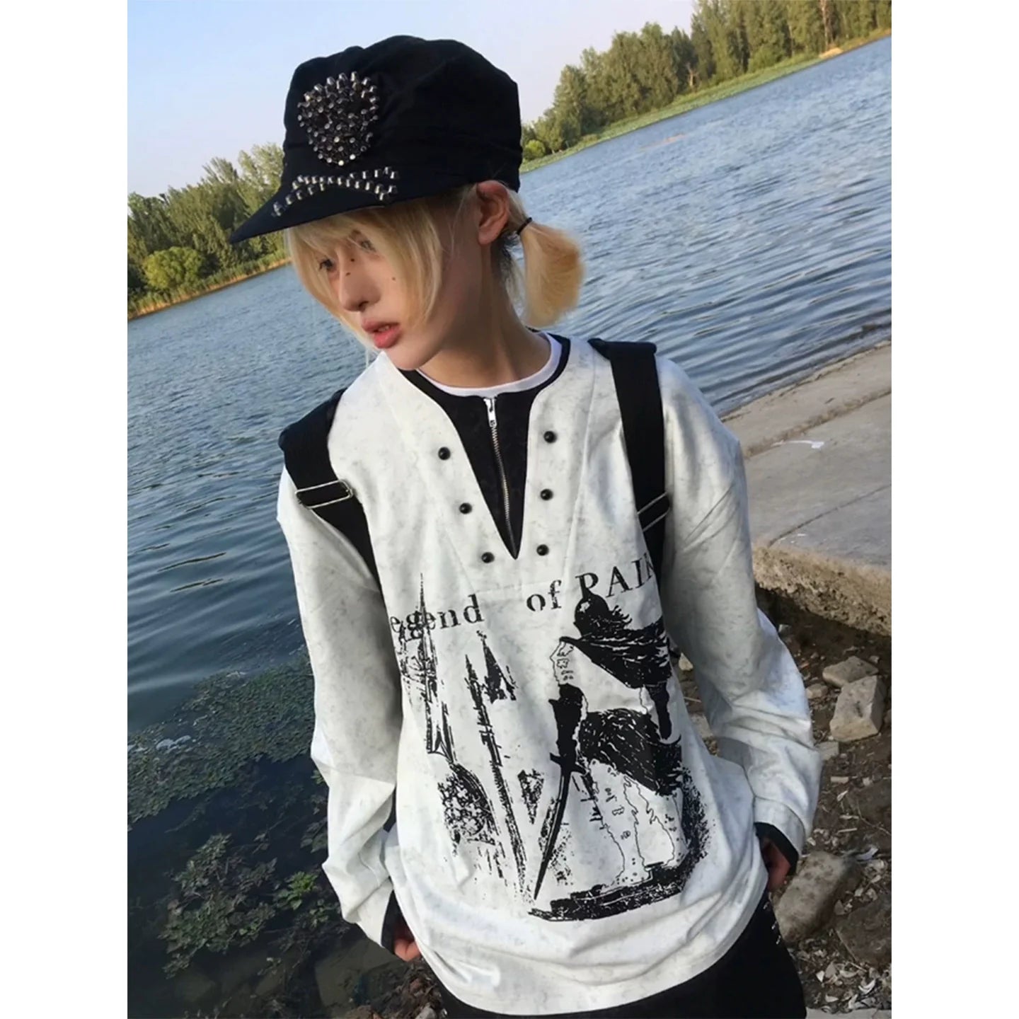 Y2K Knight Castle Fake Two Piece Hoodie