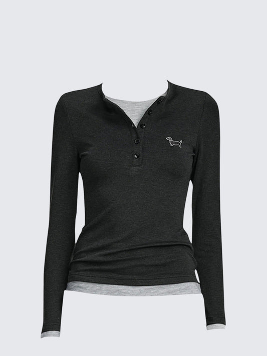 Faux Layered Henley Tee