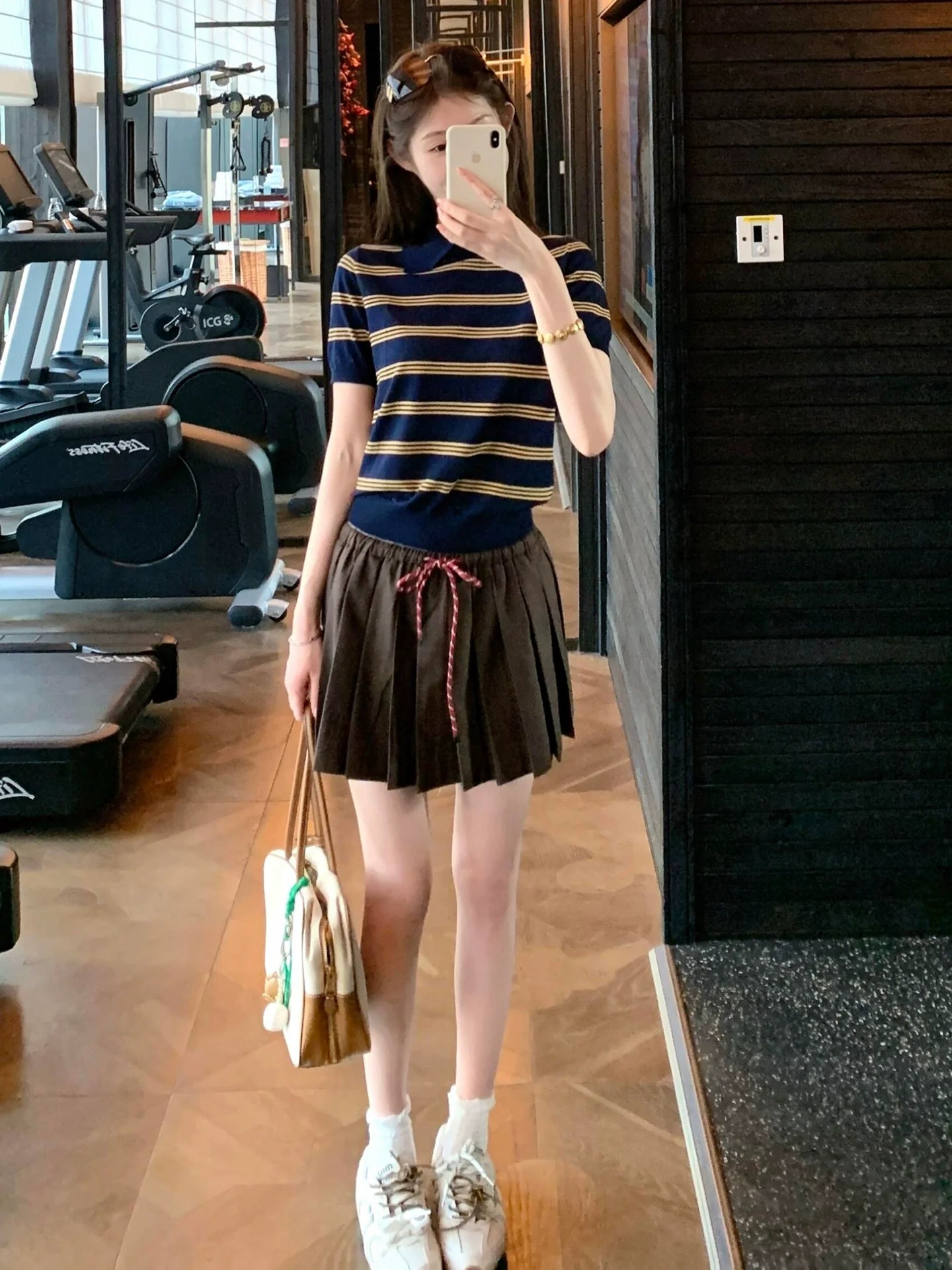 Striped Knit Polo Crop Top Stretch Fitted Short Sleeve Shirt Y2K Preppy Style