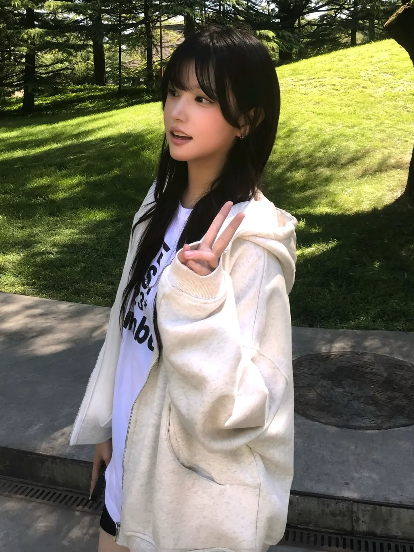 Korean Lazy Chic Hoodie Casual Zip-Up Sweatshirt