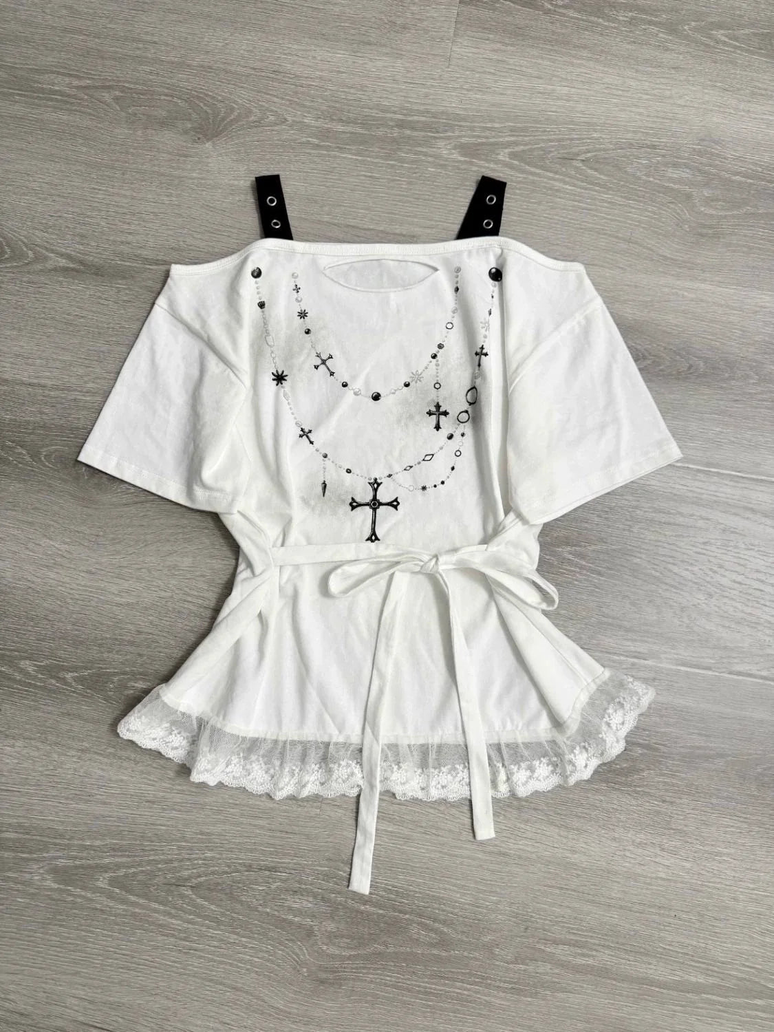 White Ribbon Ripped Y2K T-Shirt