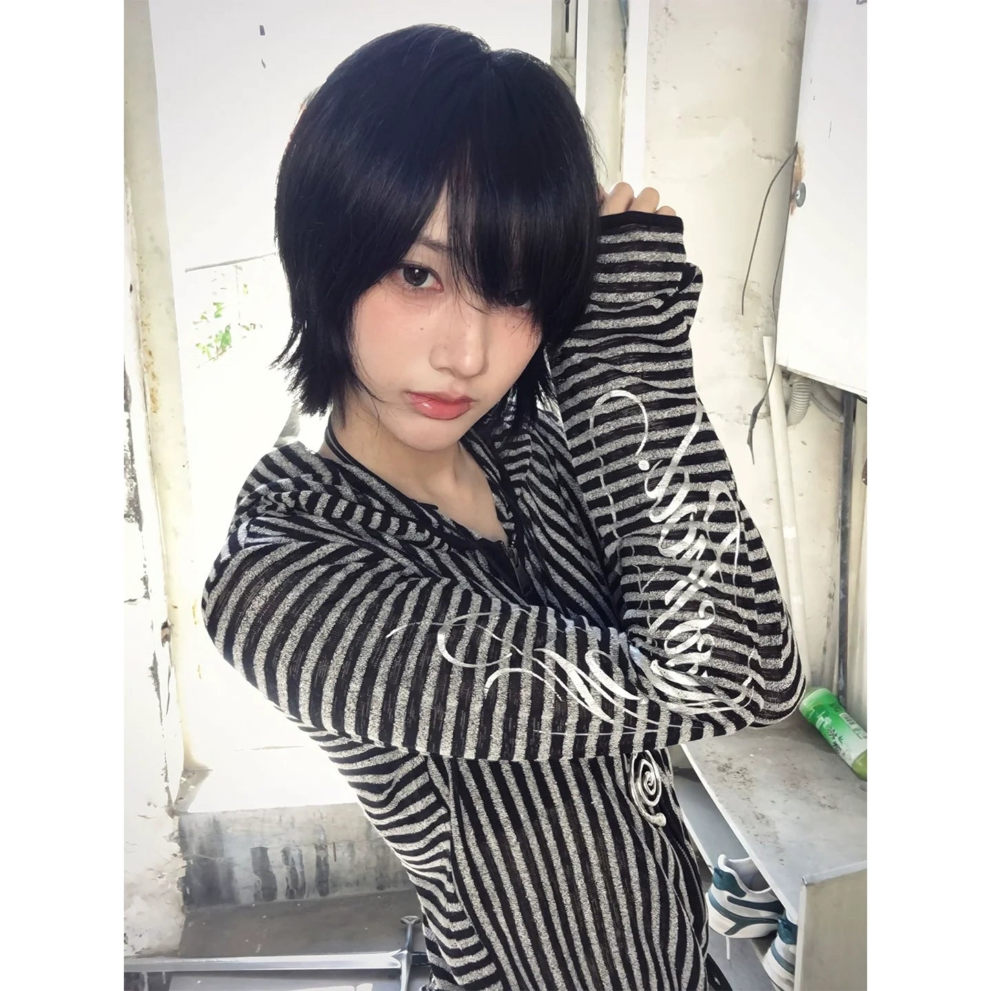 Y2K Striped Hooded Cutout Cardigan