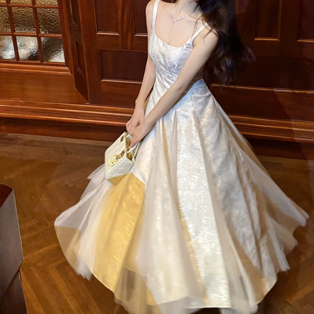 Floral Jacquard Mesh Tank Gown Prom Dress