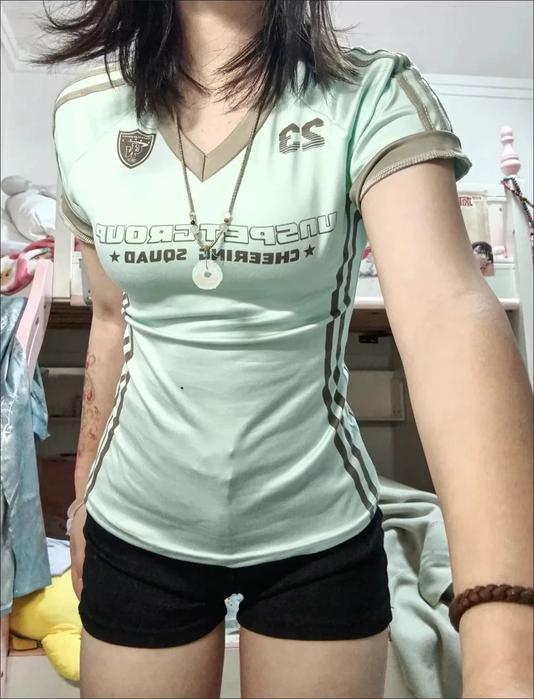 Sport Color Block V-Neck Slim Fit Short Sleeve Y2K T-Shirt