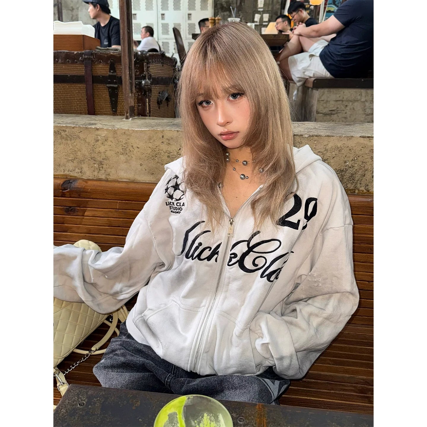 Retro Distressed Embroidered Hoodie