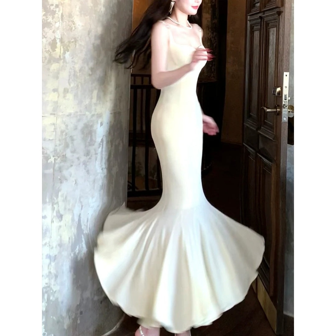 Lotus Mermaid Knitted Spaghetti Strap Gown Dress