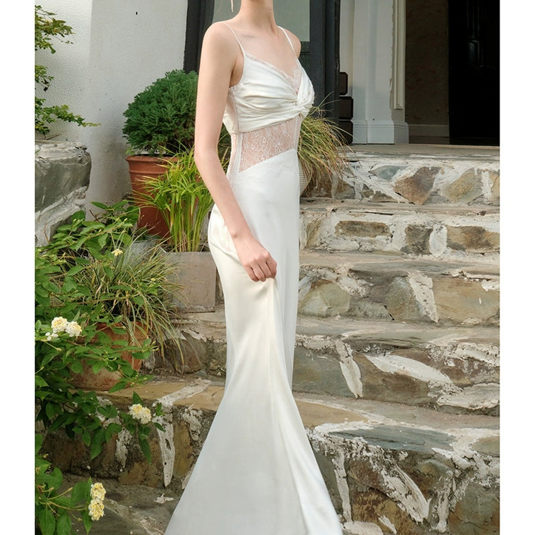 Ivory Butterfly Knot Lace Mermaid Gown Dress