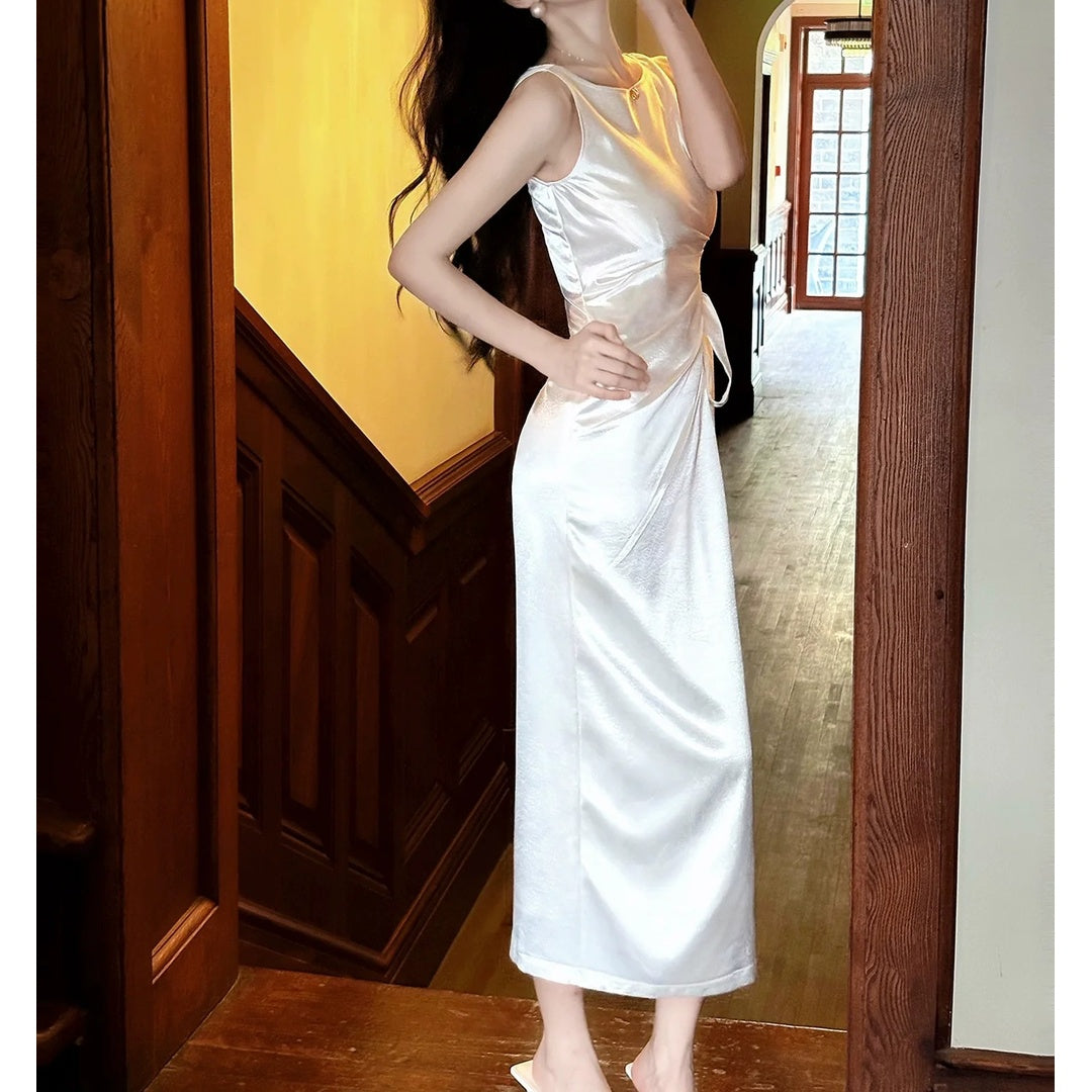 French Satin Spaghetti Strap Mermaid Gown Dress – Slim Fit Evening Dress