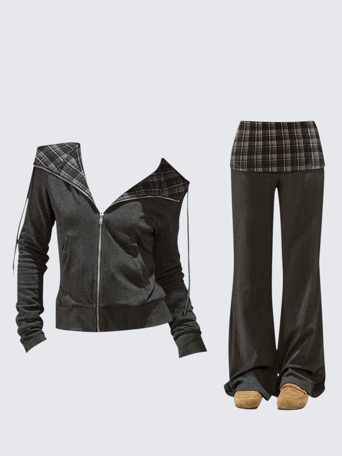 Plaid Hoodie Set Women