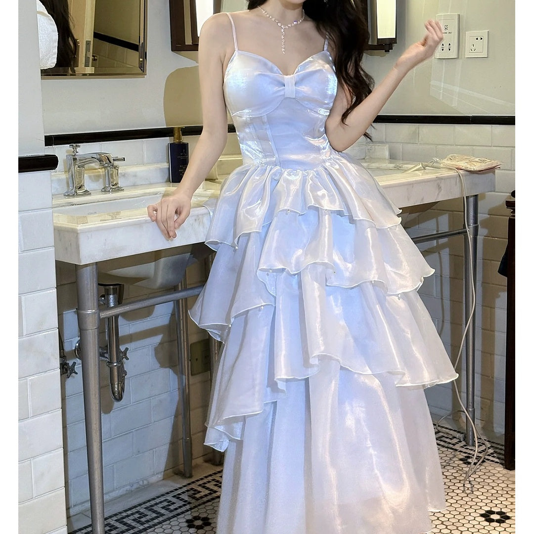 French Blue Slim Tank Dress Birthday Party Gown