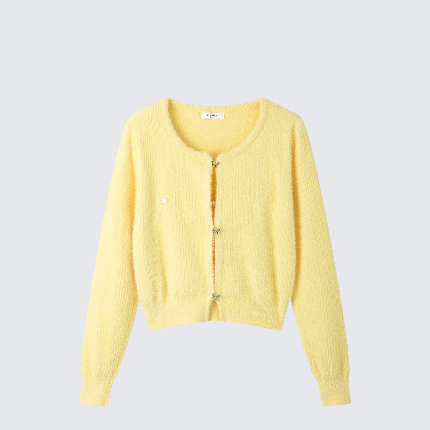 Yellow Square Neck Knit Cardigan