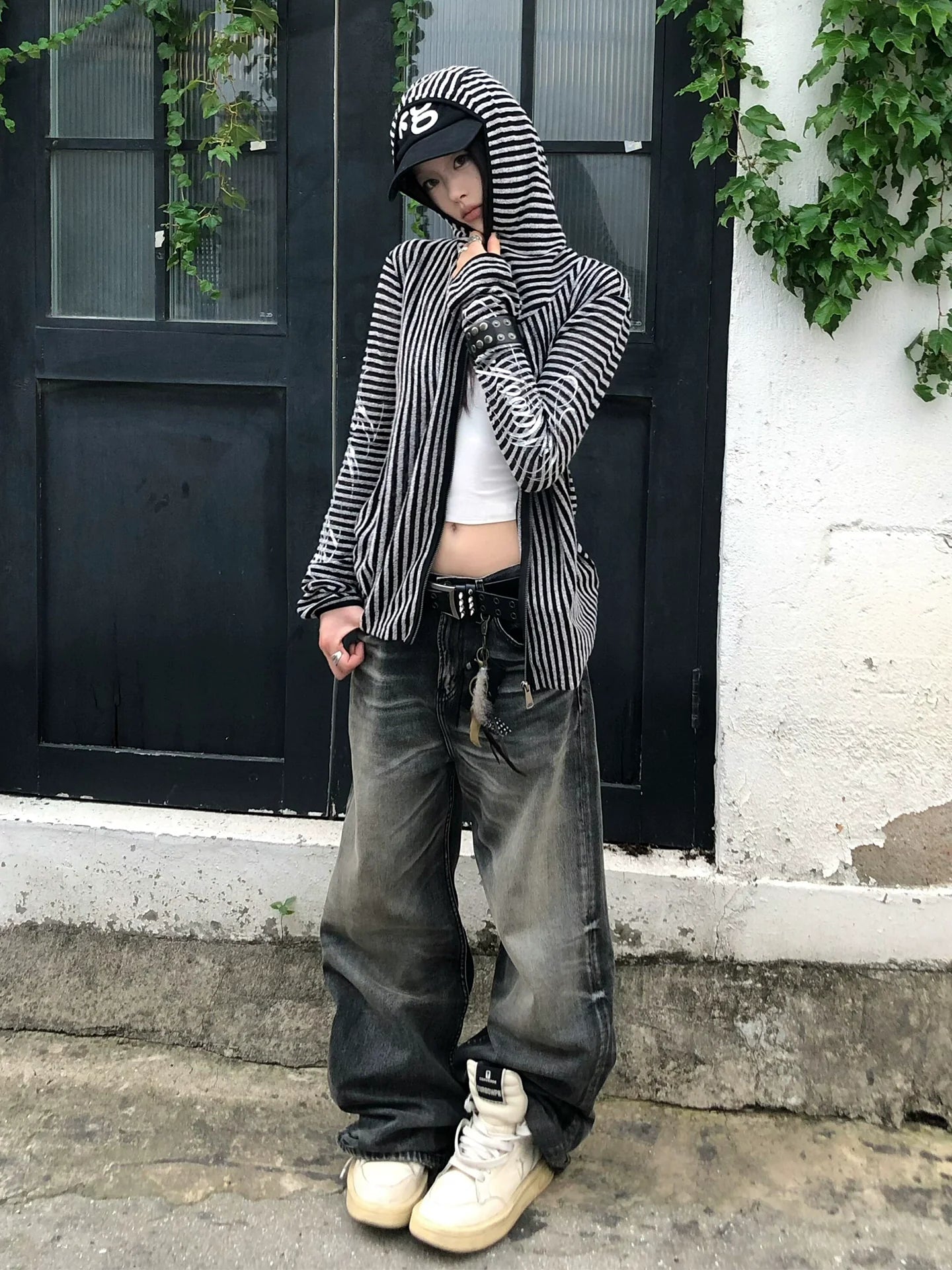 Y2K Stripe Hooded Cardigan