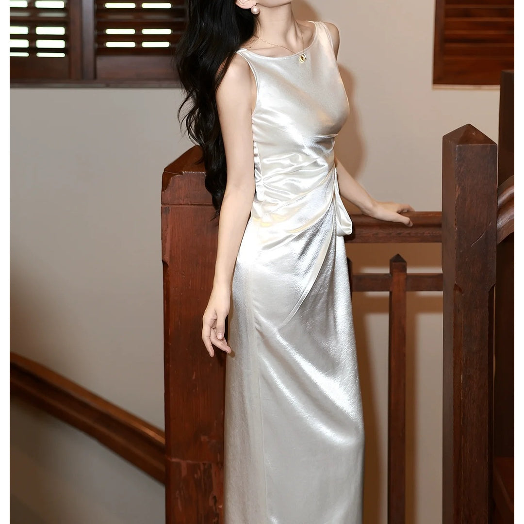 French Satin Spaghetti Strap Mermaid Gown Dress – Slim Fit Evening Dress