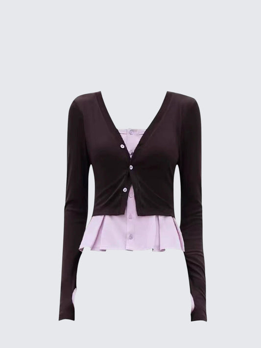 Colorblock Ruffle Knit Cardigan