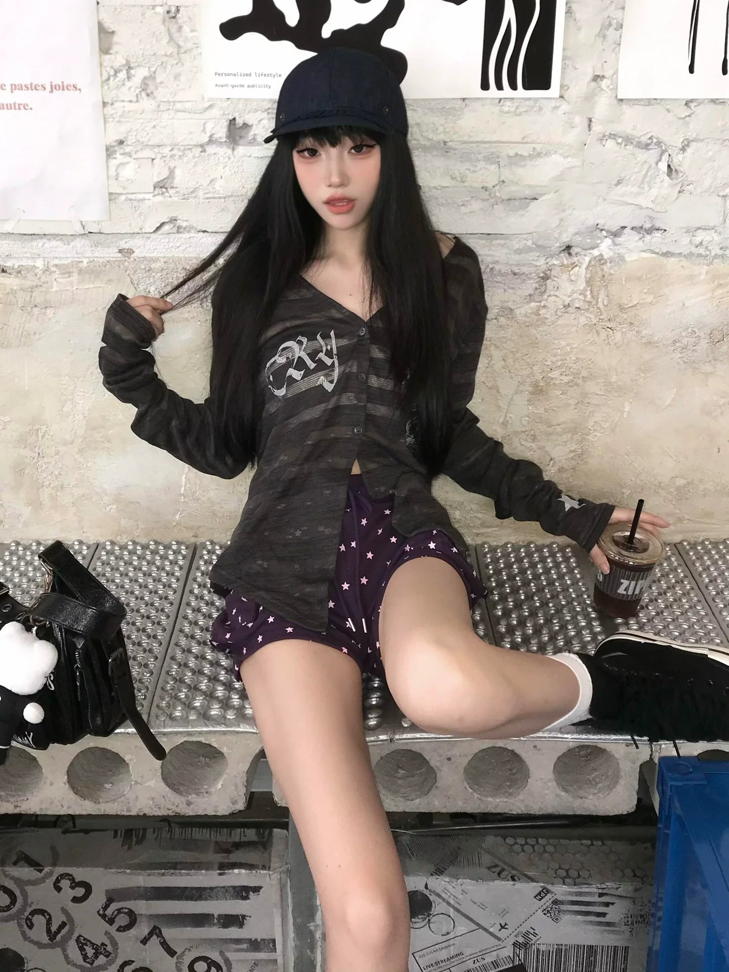 Y2K Light Subculture Striped Cardigan Musical Print Sun-Proof Top