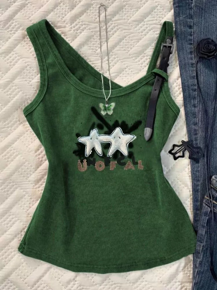 Green American Vintage Light Subculture Y2K Tank Top