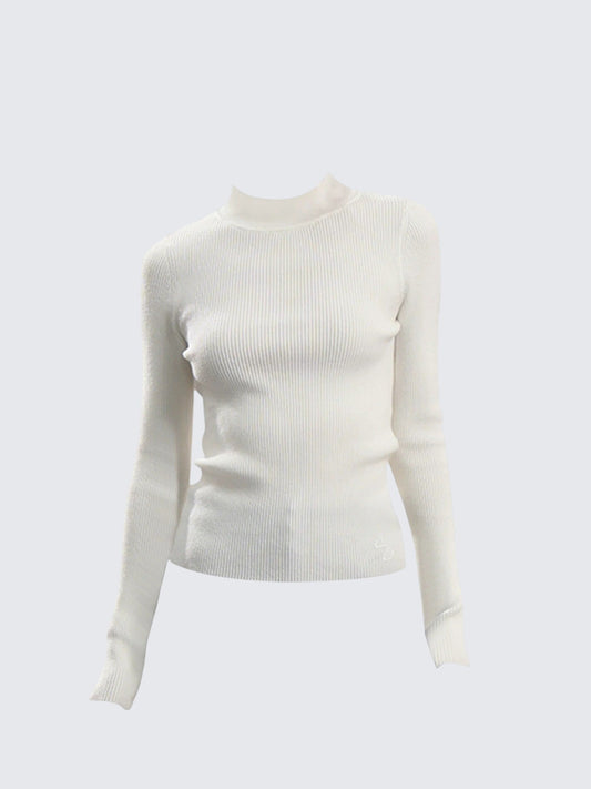 White Turtleneck Knit Top