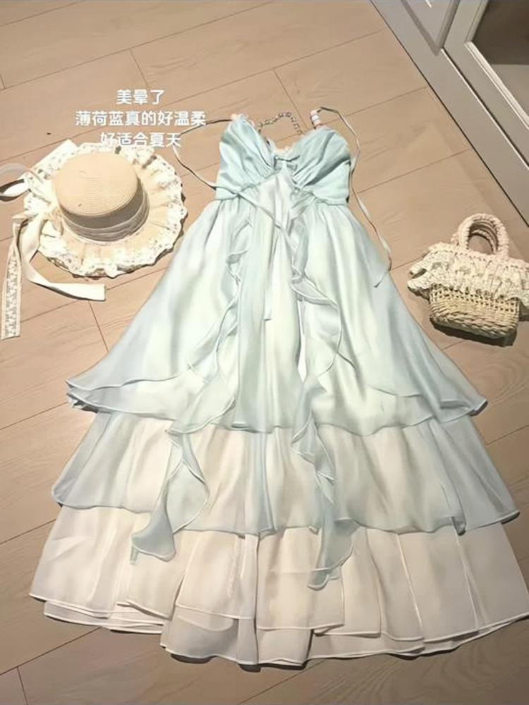 Beach Vacation Backless Slip Dress with Atmospheric Vibe