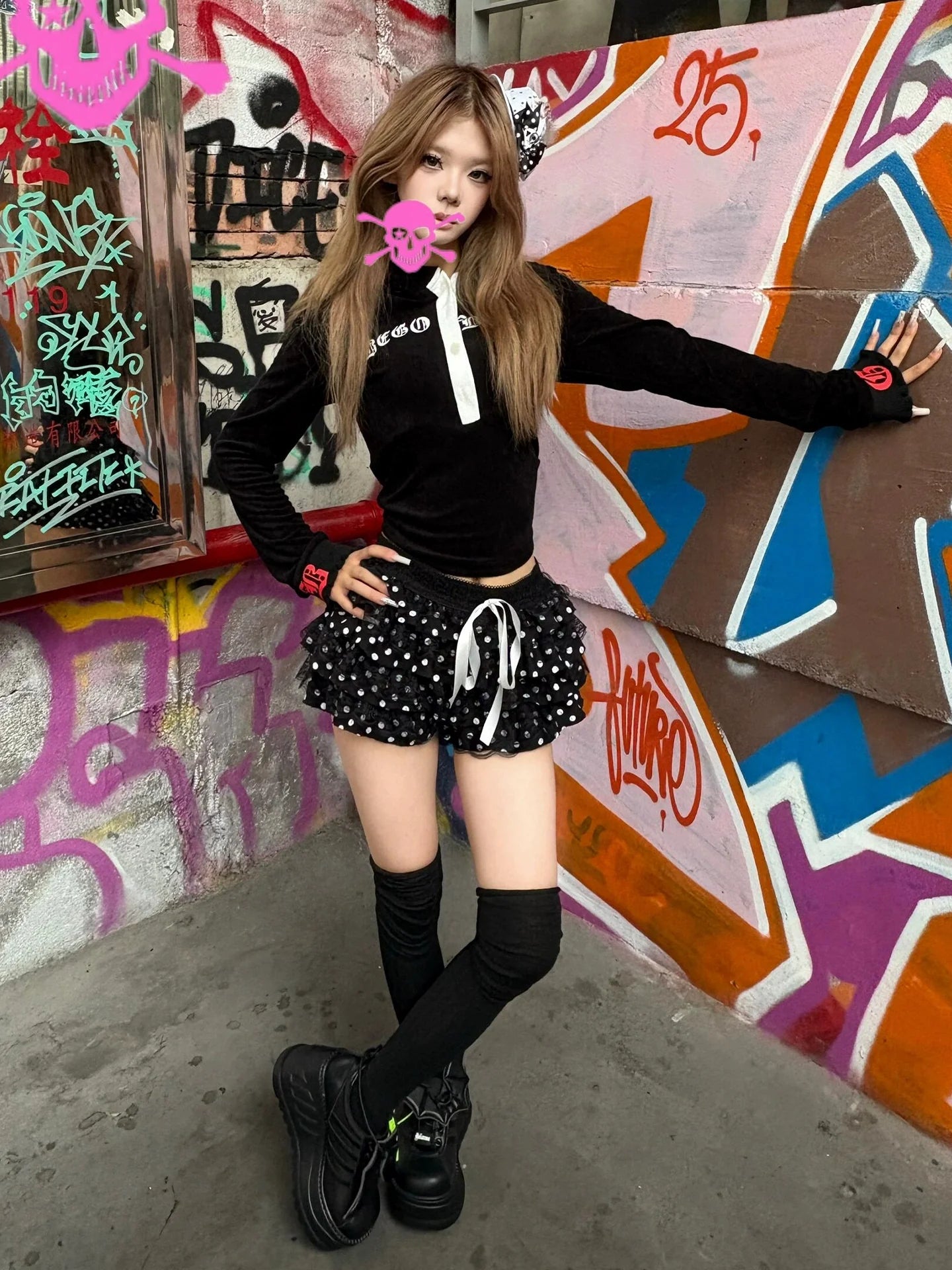 Subculture Y2K Stretch Long Sleeve Hoodie Fitted Hot-Girl Top