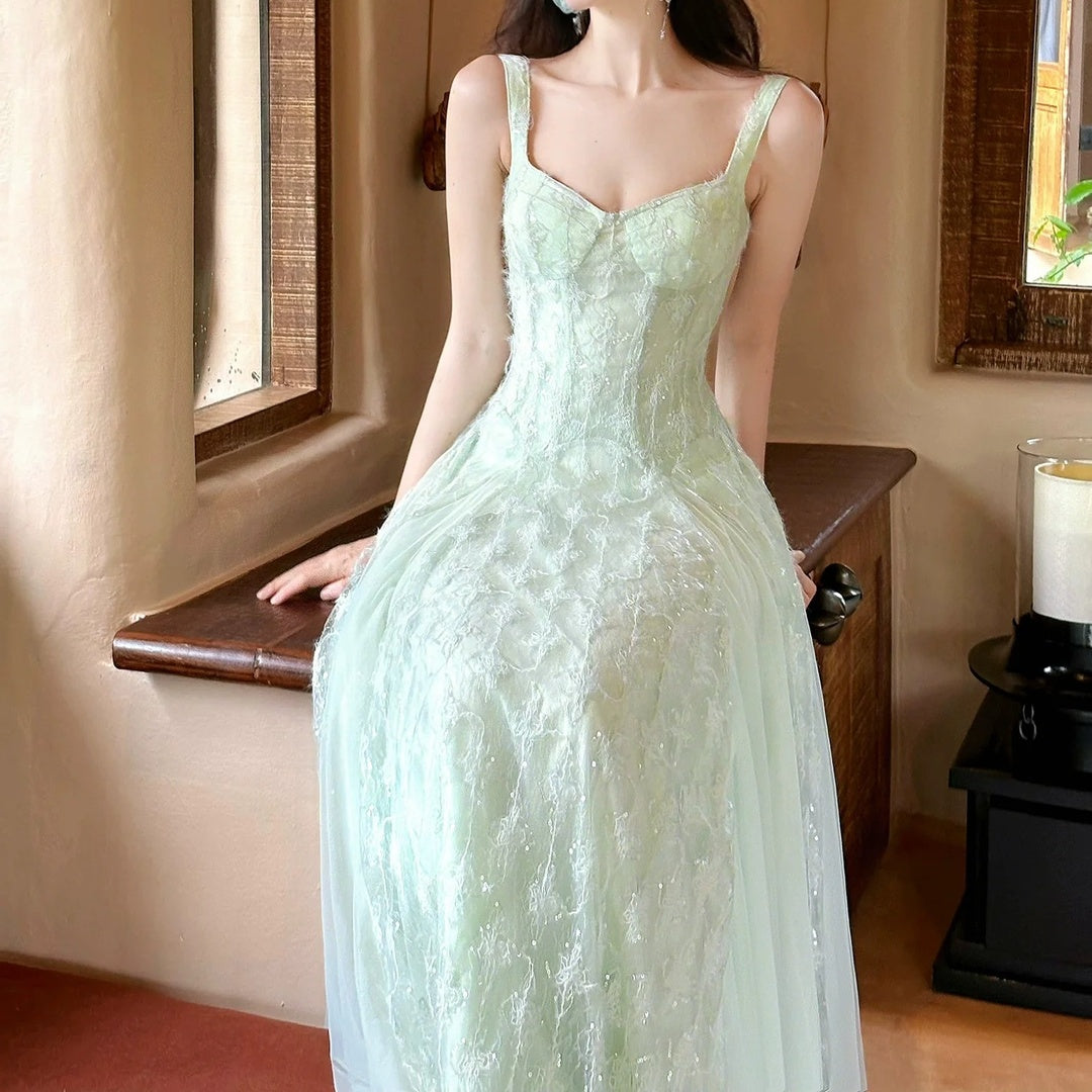 Green Sequin Tulle Gown Prom Dress
