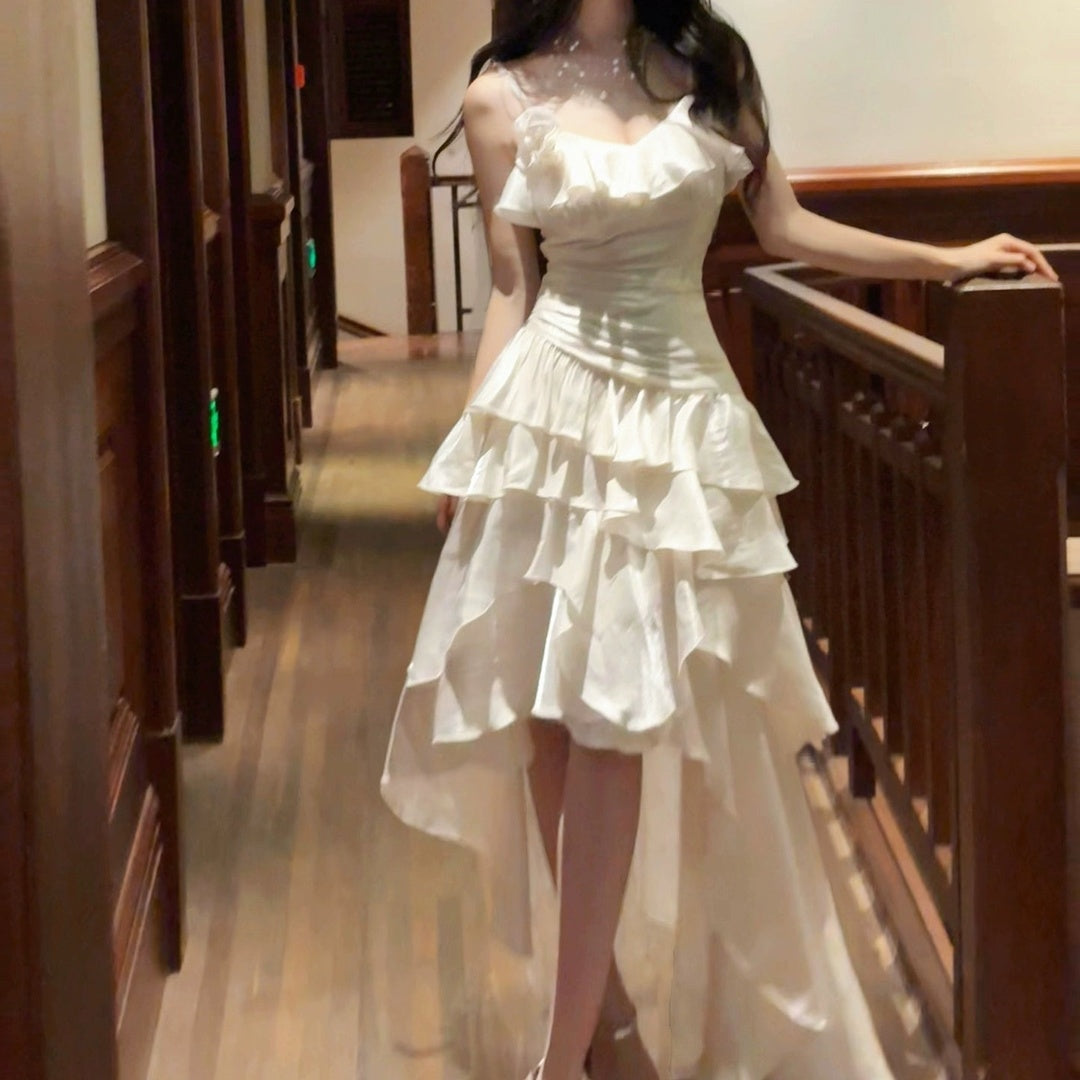 French Luxury Halter Birthday Ruffle Gown Dress