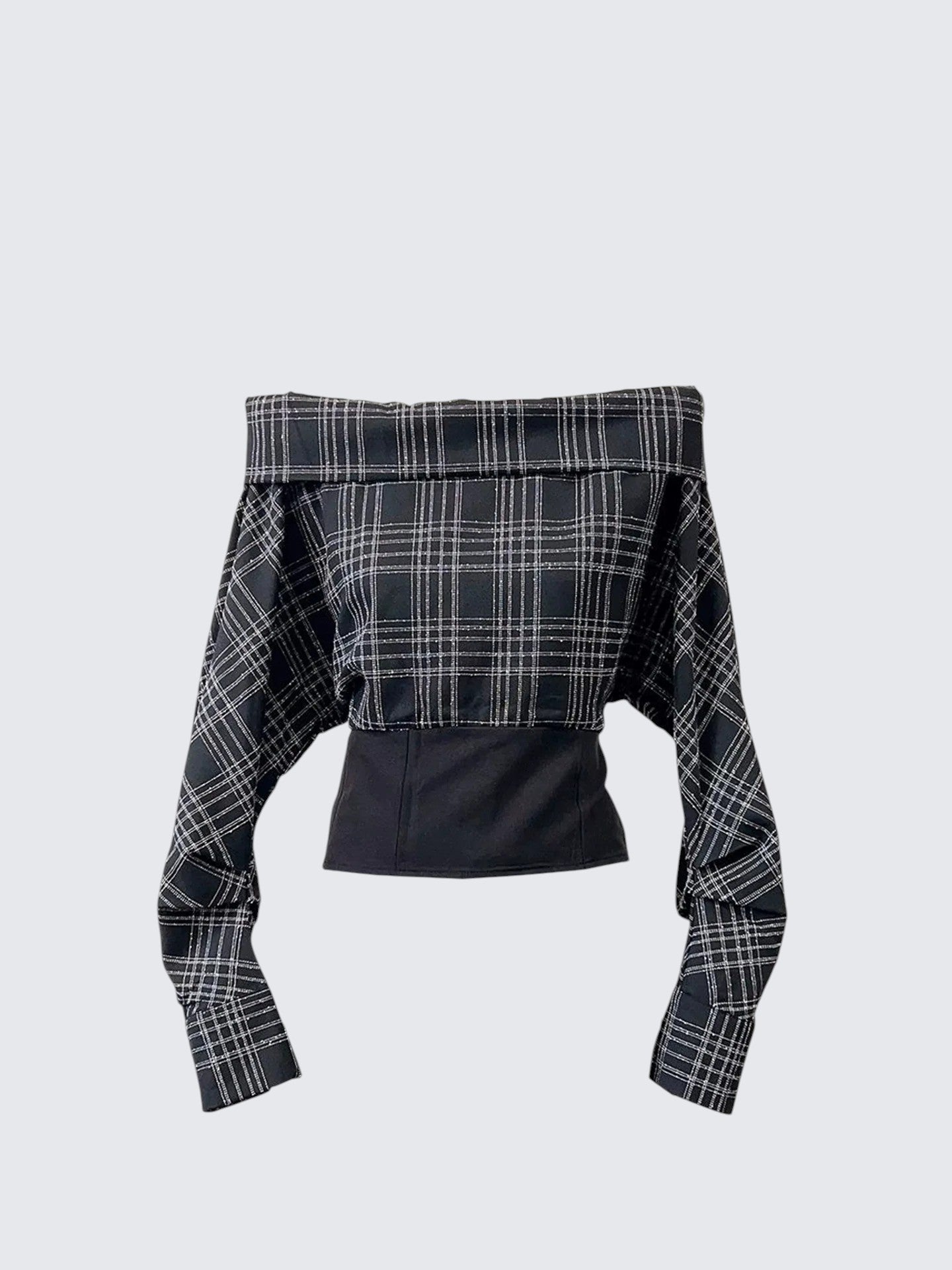 Plaid Off Shoulder Contrast Tee Women