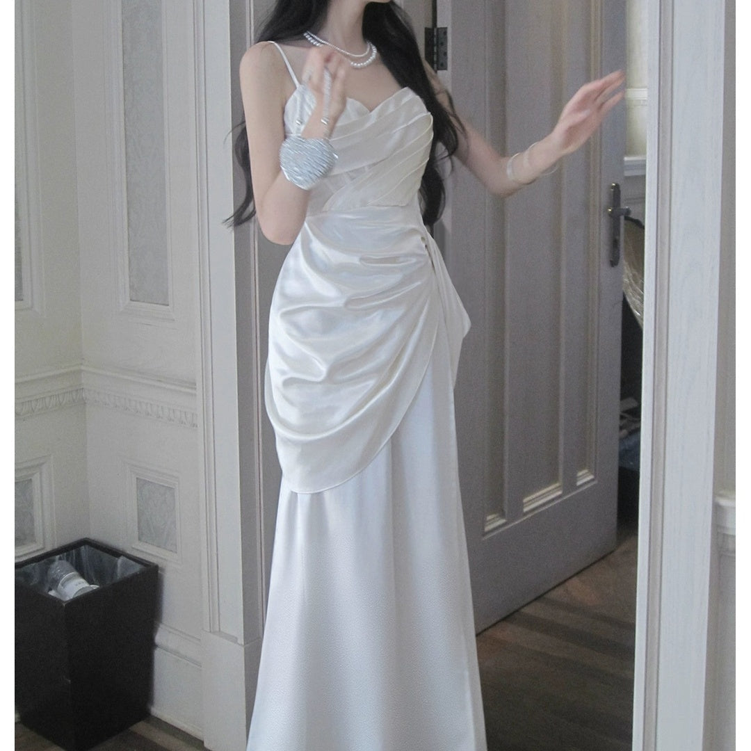 French Satin Lace Formal Gown Dress