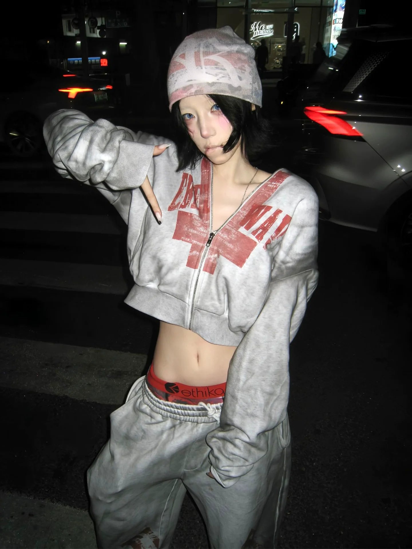 Y2K Visual Short Hoodie