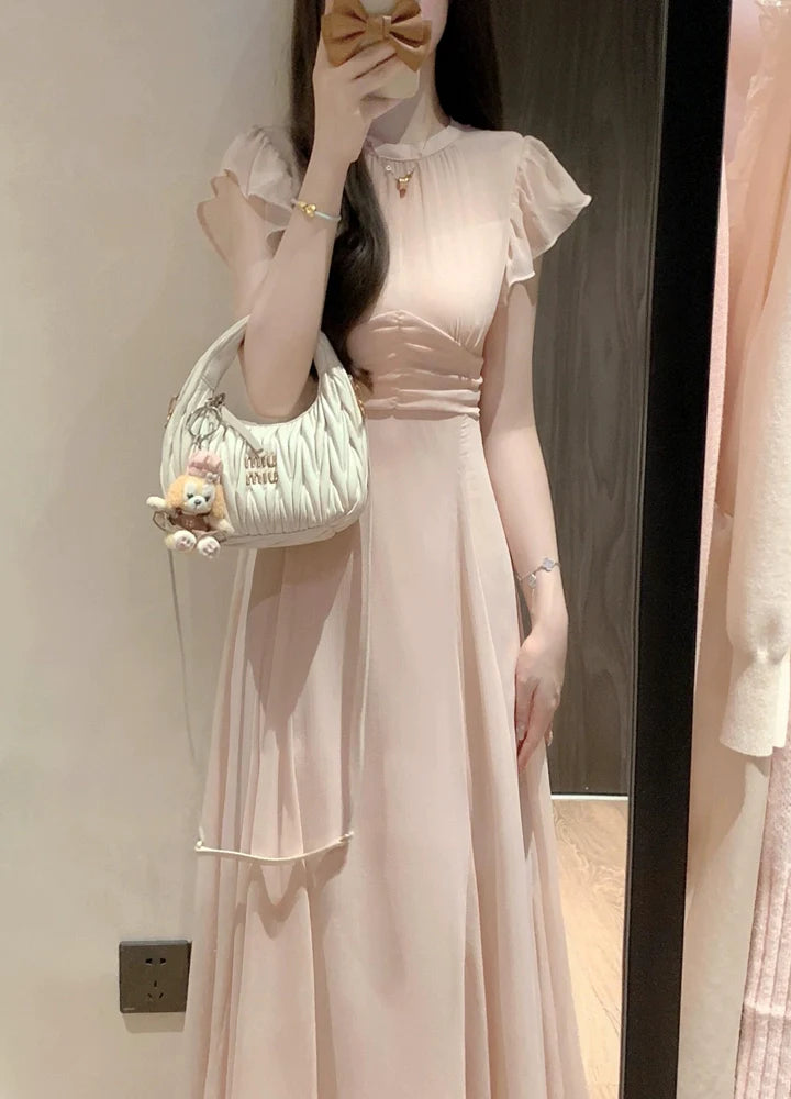 Petite-Friendly Japanese-Style Ruffled Smocked Maxidress