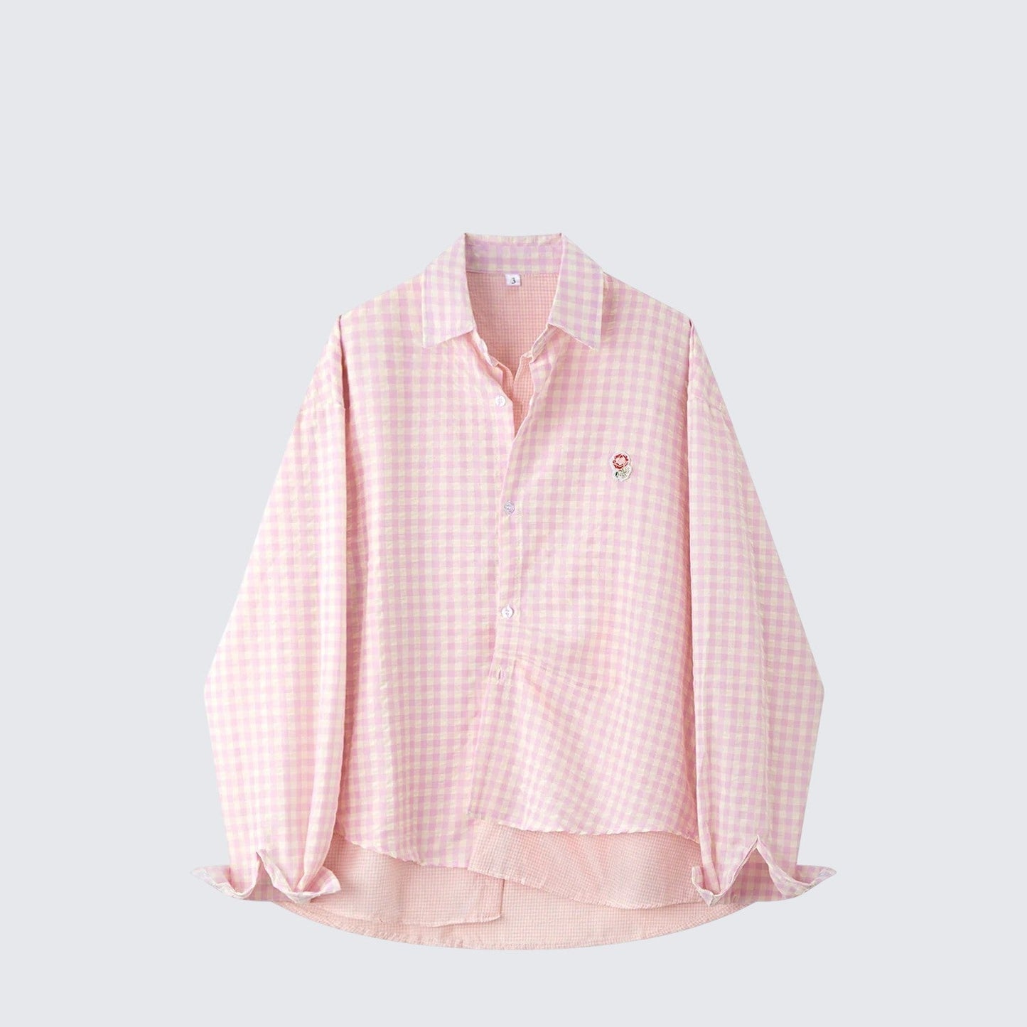 Fake Two-Piece Pink Checked Shirt Cardigan